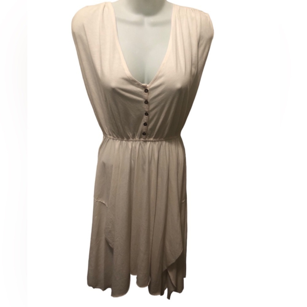FP Beach Cream V Neck Soft Tee Dress Swim Cover M Asymmetrical Hem Lightweight